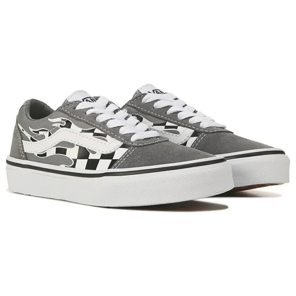 Vans White Filmore Decon Checkerboard Flames Suede Sneaker - Youth 5 / Women 6.5 - Picture 1 of 10